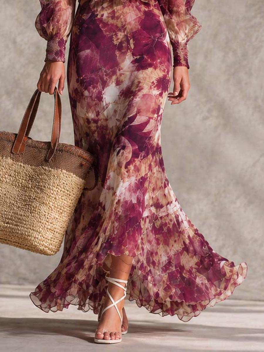 Abito Maxi in Chiffon Rosa Pink con Spalle Scoperte