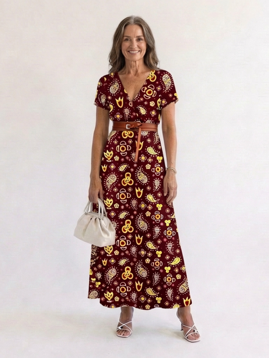 Lyra | Abito Midi Elegante a Fiori con Scollo a V