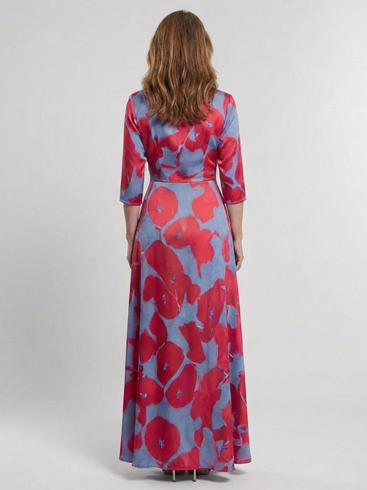 Danielle | Abito Maxi a Fiori con Scollo a V e Maniche a Tre Quarti