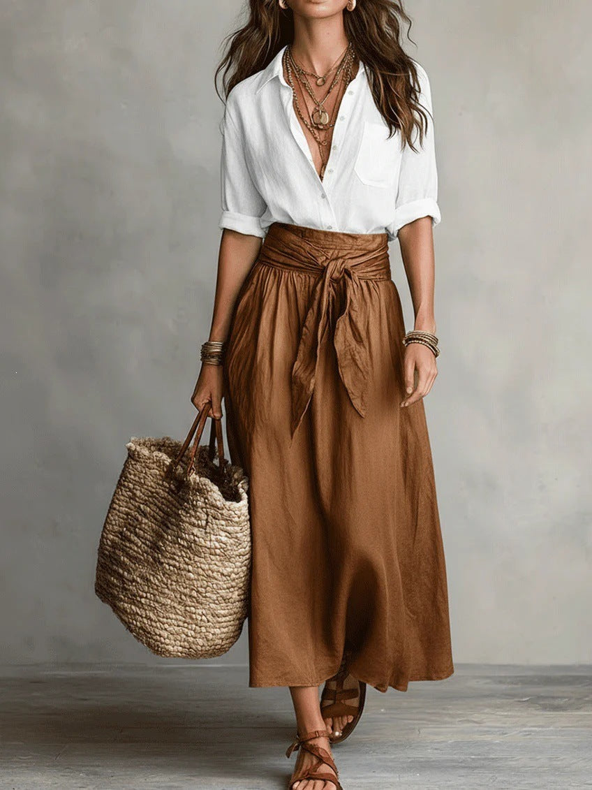 SAGE | Set due pezzi: top nero e gonna midi verde oliva