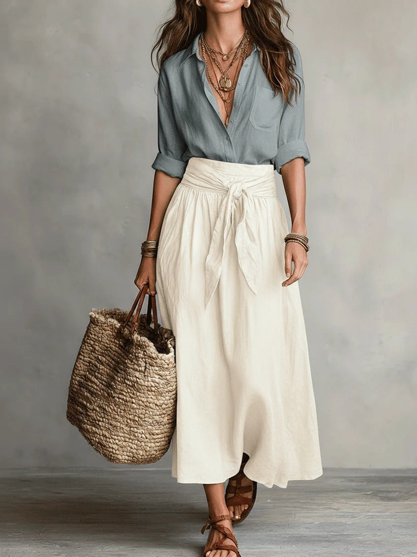 SAGE | Set due pezzi: top nero e gonna midi verde oliva