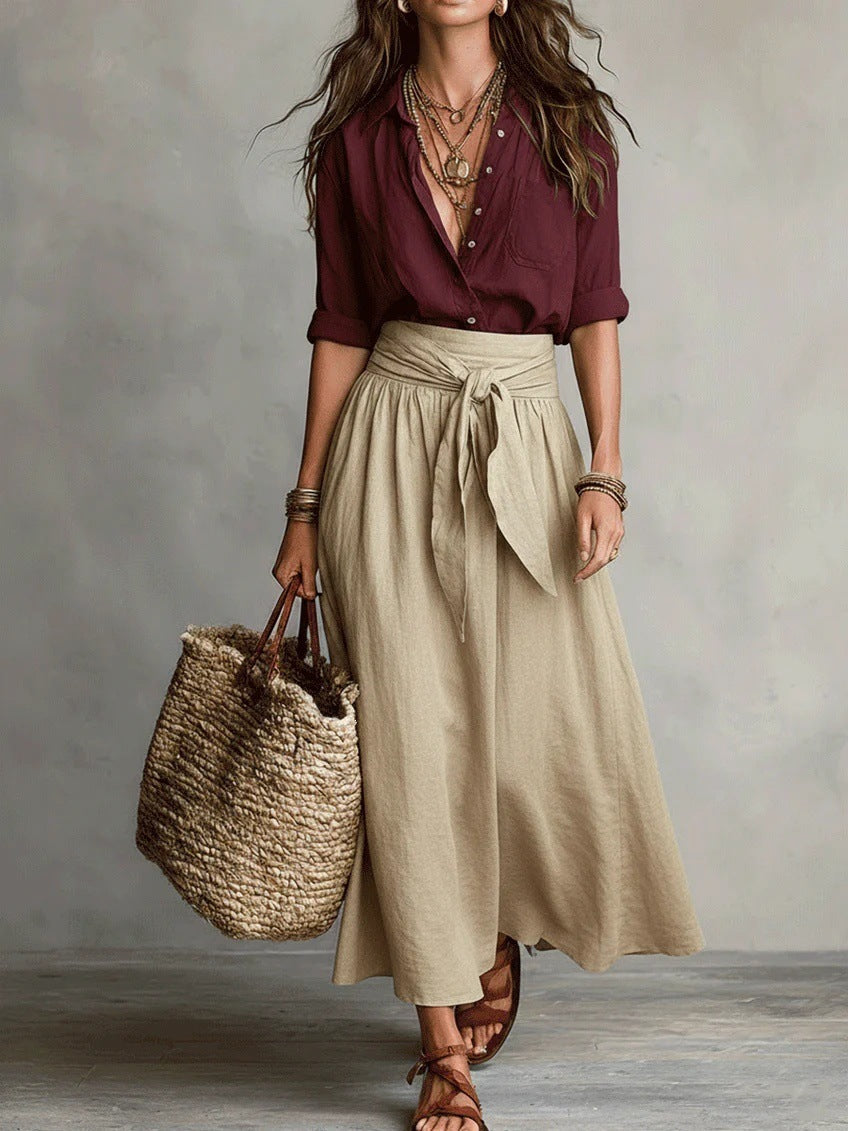 SAGE | Set due pezzi: top nero e gonna midi verde oliva