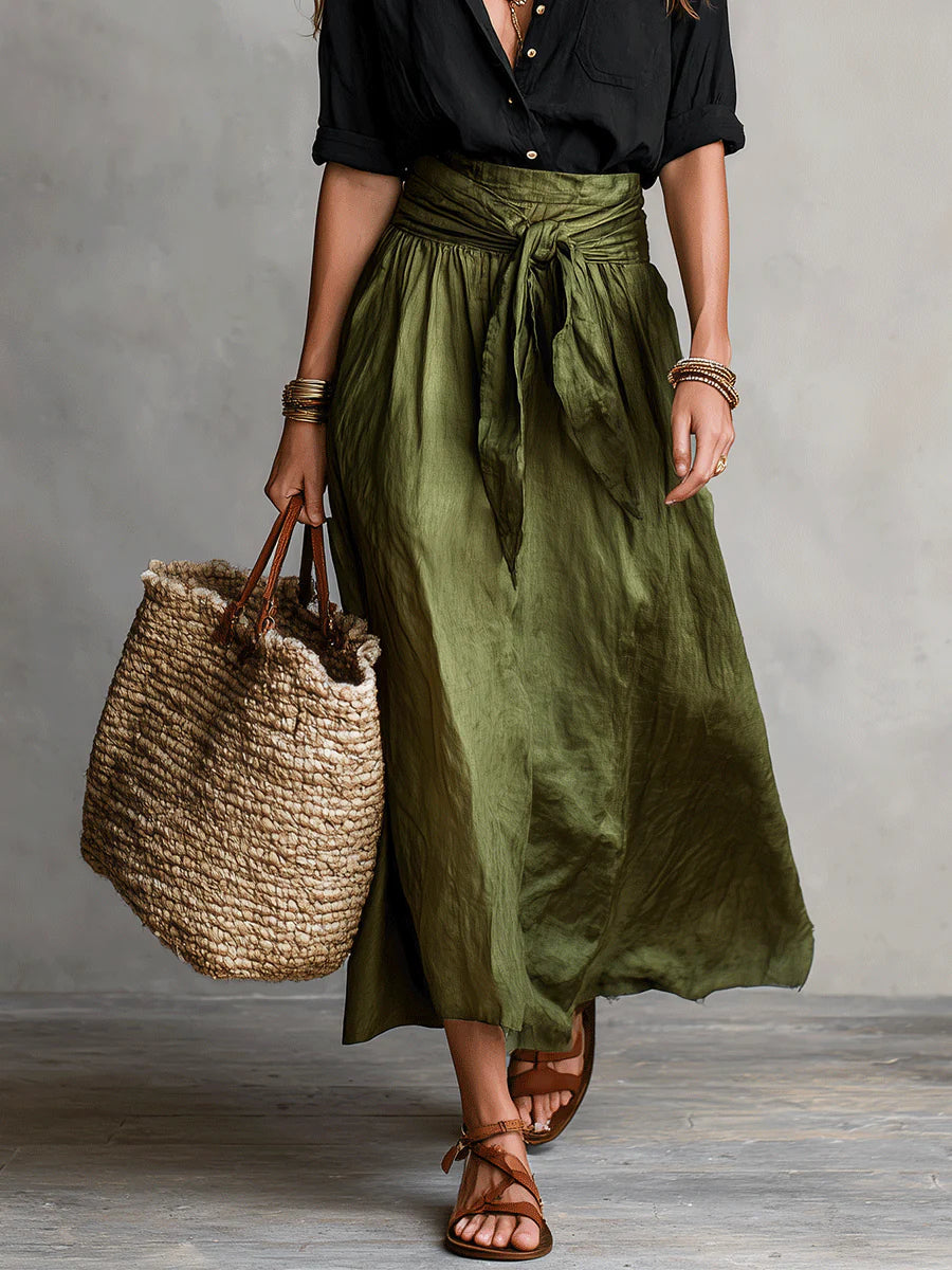SAGE | Set due pezzi: top nero e gonna midi verde oliva