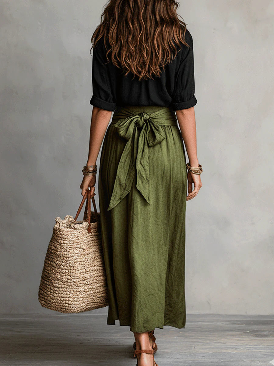 SAGE | Set due pezzi: top nero e gonna midi verde oliva