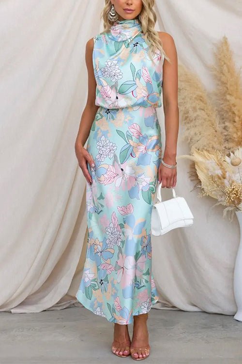 Abito Maxi in Raso Stampato Elegante