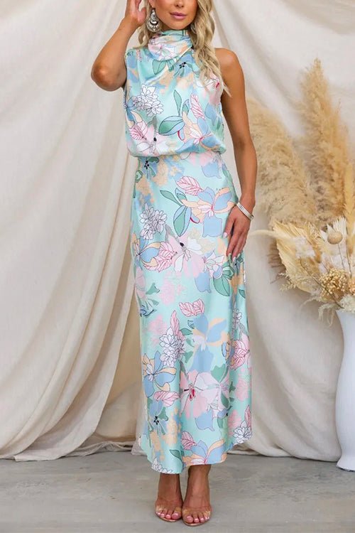 Abito Maxi in Raso Stampato Elegante