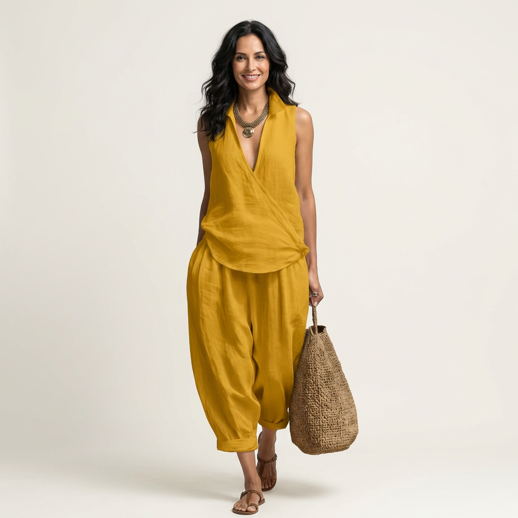 Twiila | Set con Top Avvolgente e Pantaloni a Gamba Larga