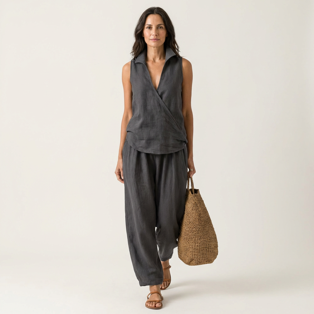 Twiila | Set con Top Avvolgente e Pantaloni a Gamba Larga