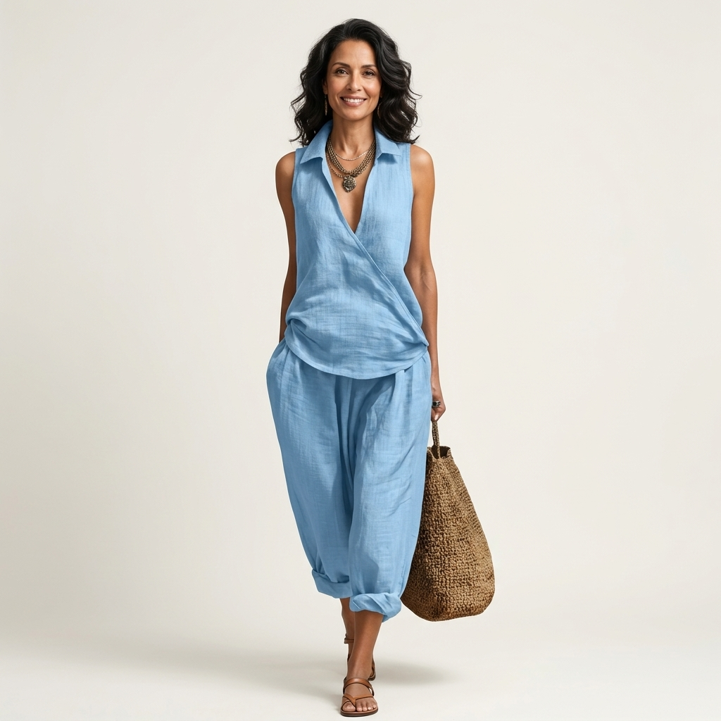 Twiila | Set con Top Avvolgente e Pantaloni a Gamba Larga