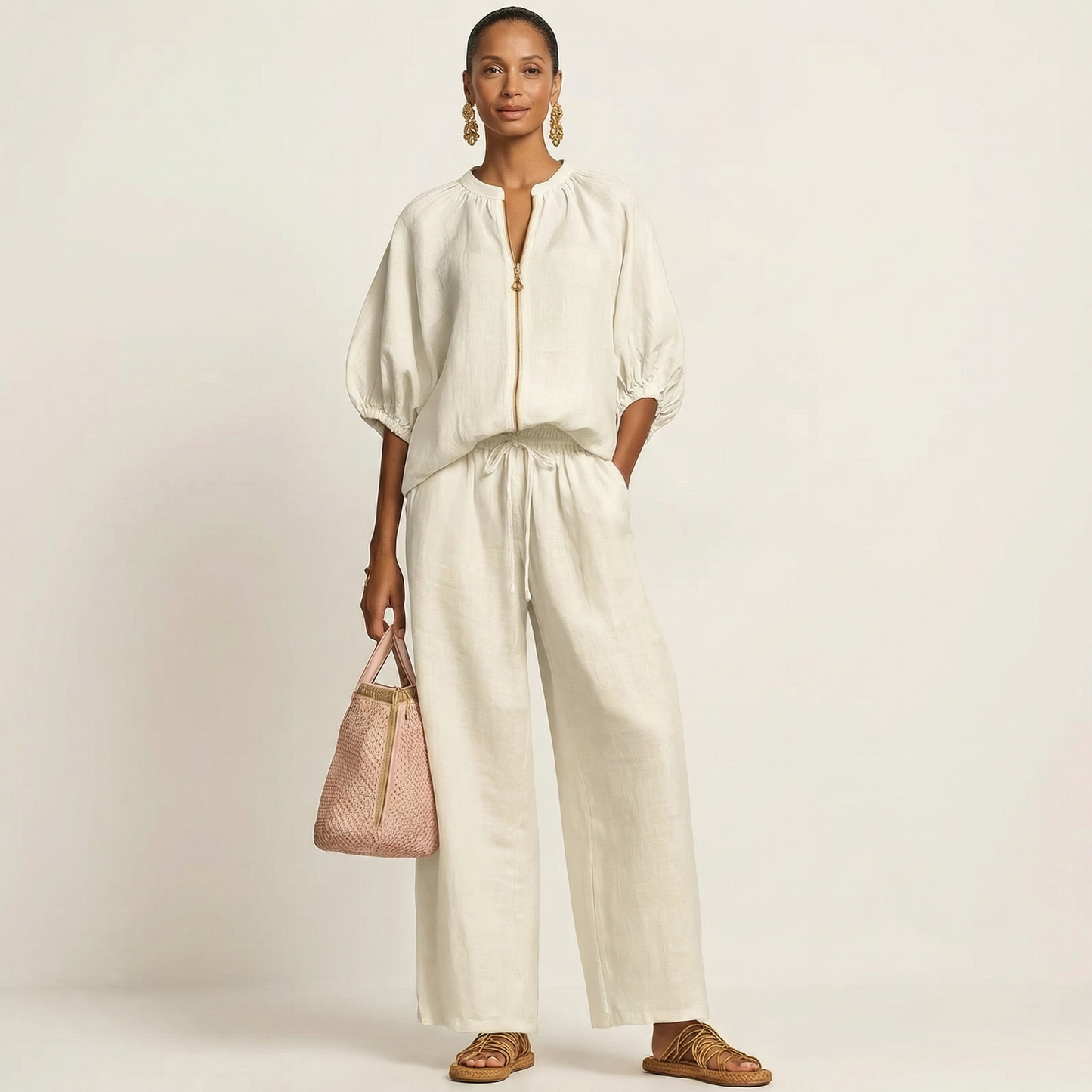 Marlowe | Set con zip frontale e maniche a sbuffo