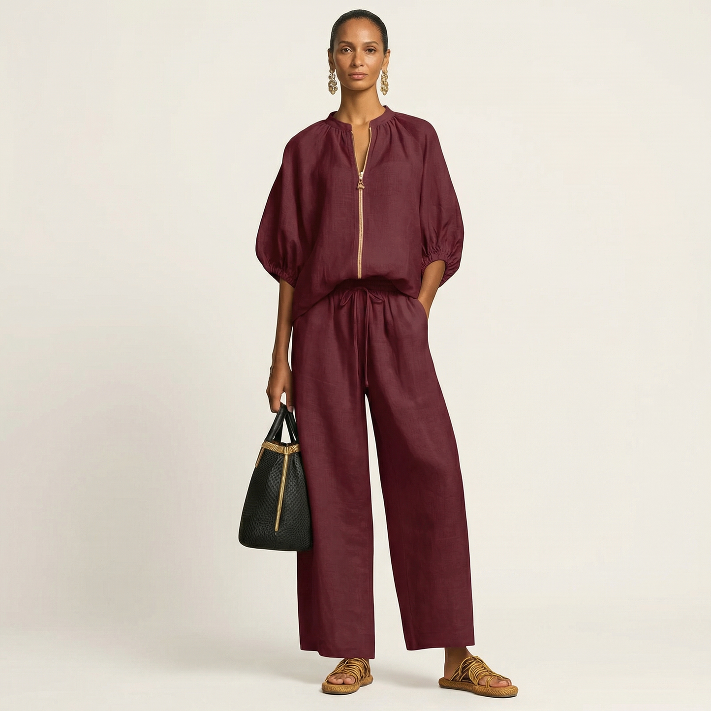 Marlowe | Set con zip frontale e maniche a sbuffo