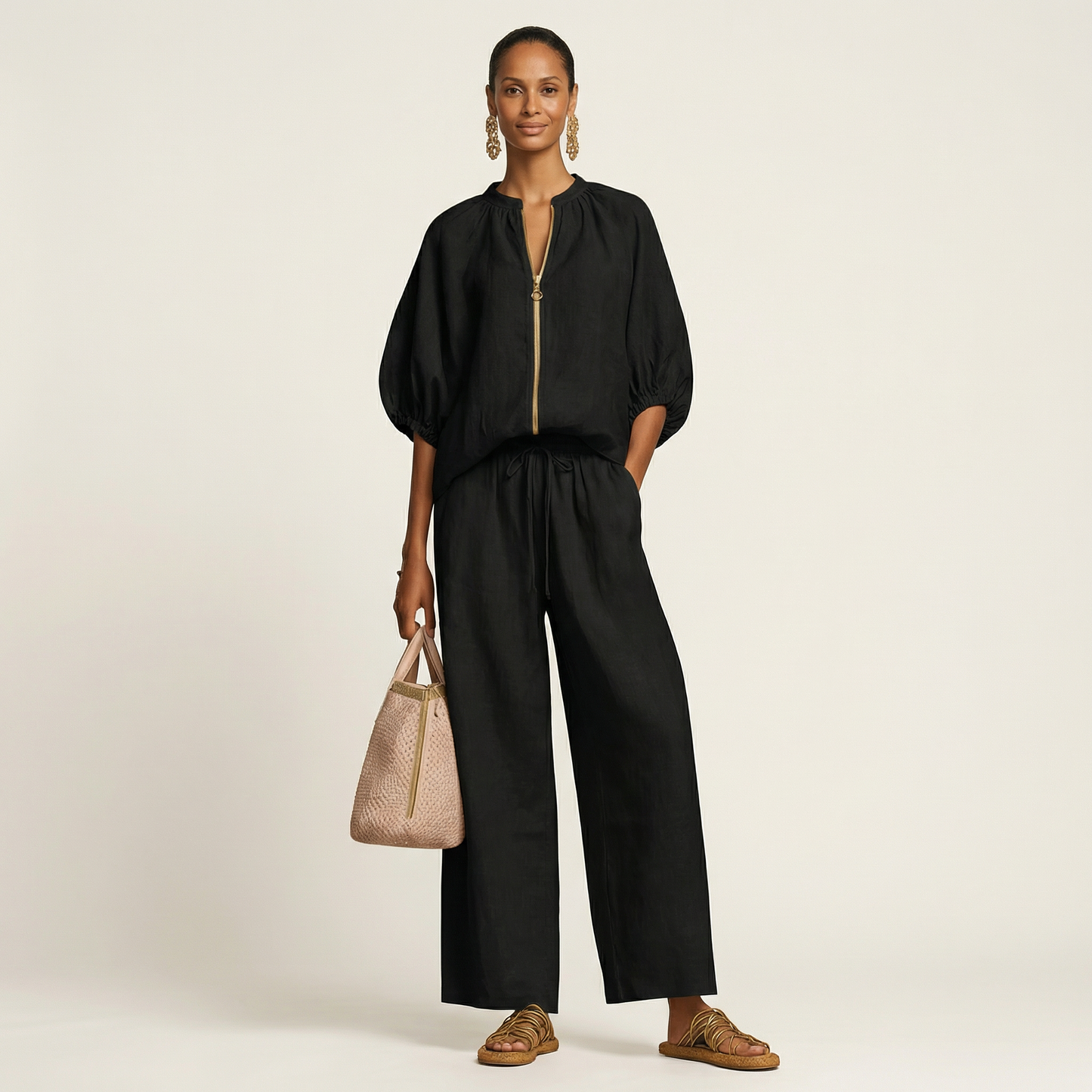 Marlowe | Set con zip frontale e maniche a sbuffo