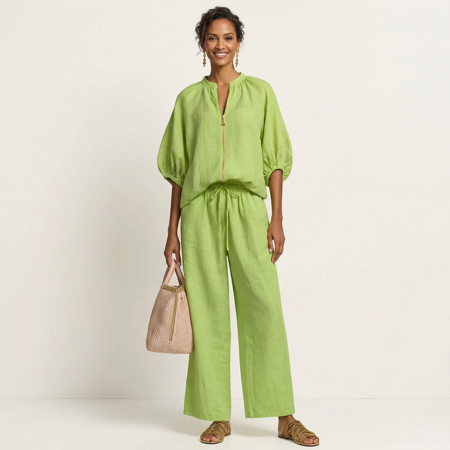 Marlowe | Set con zip frontale e maniche a sbuffo