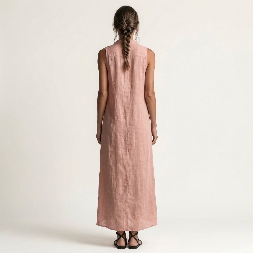 Mirabell | Vestito maxi in lino senza maniche con cappuccio e bottoni frontali