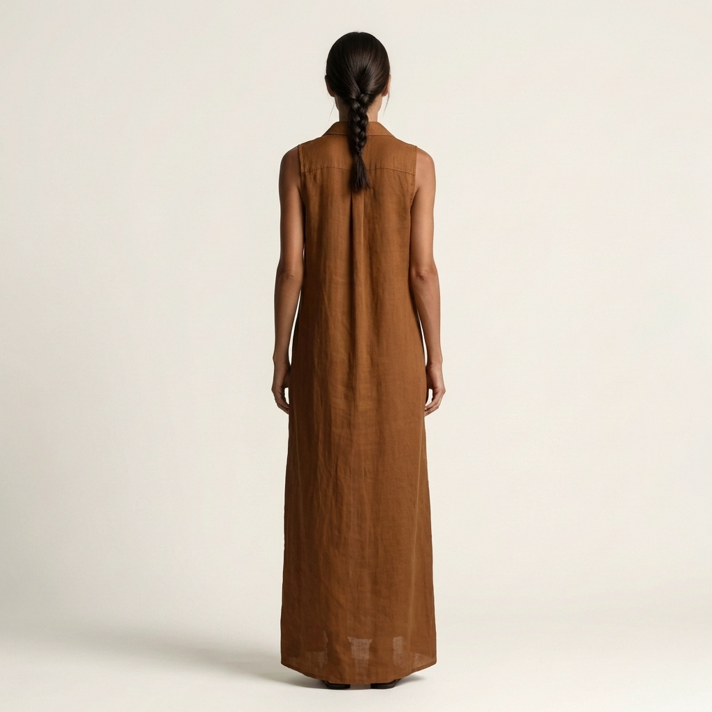 Mirabell | Vestito maxi in lino senza maniche con cappuccio e bottoni frontali