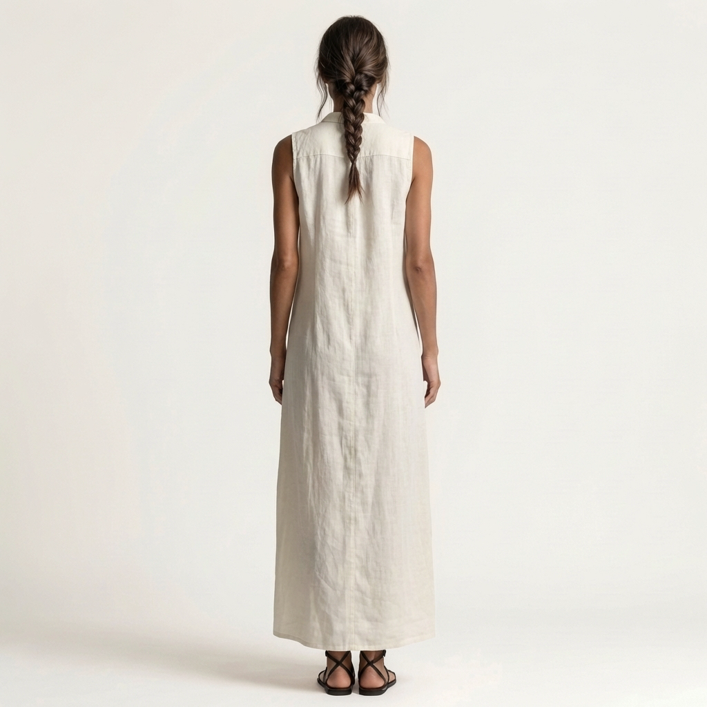 Mirabell | Vestito maxi in lino senza maniche con cappuccio e bottoni frontali
