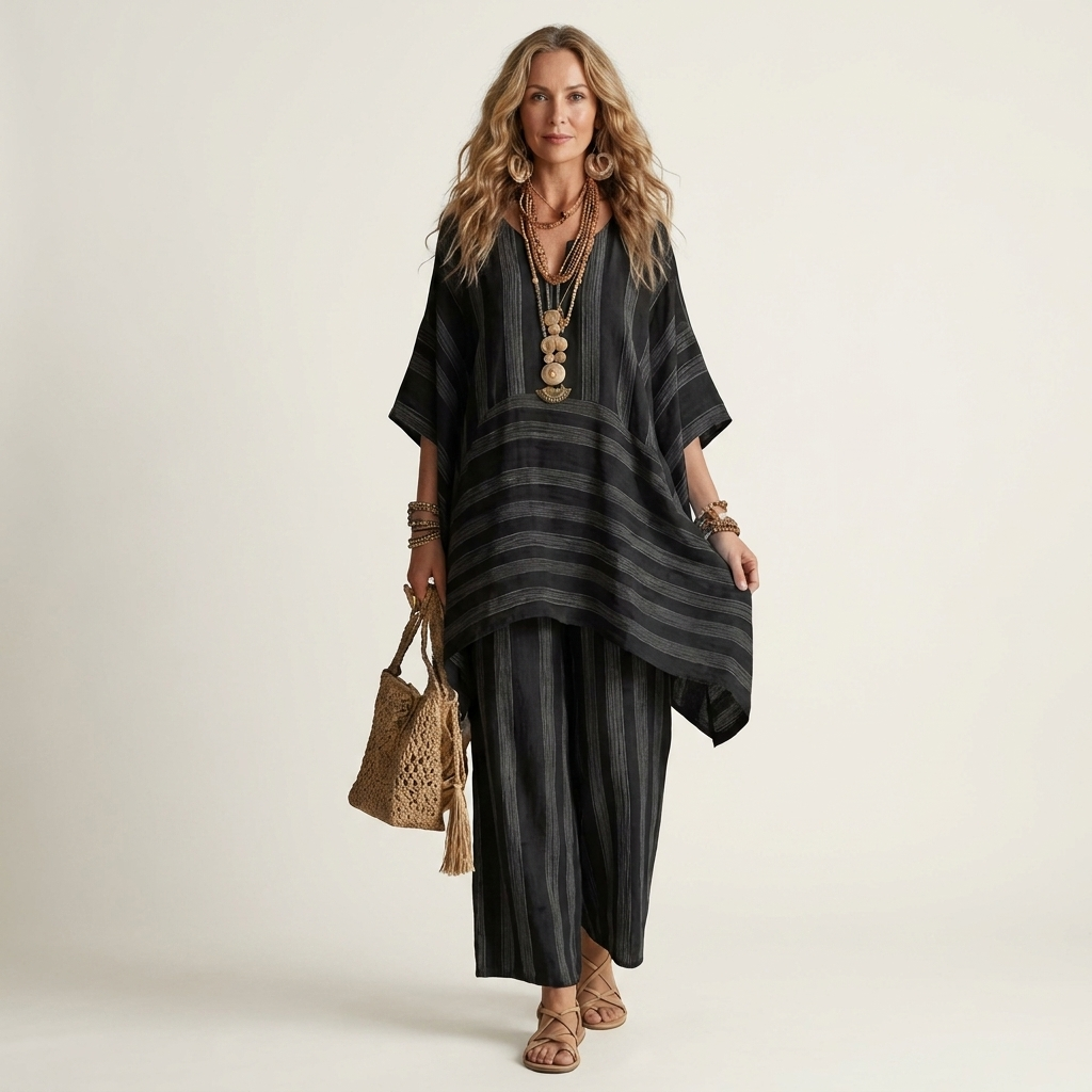 Kiara | Set da due pezzi a righe in cotone-lino