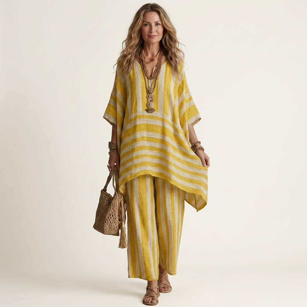 Kiara | Set da due pezzi a righe in cotone-lino
