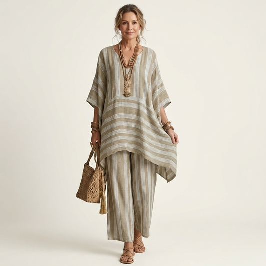 Kiara | Set da due pezzi a righe in cotone-lino