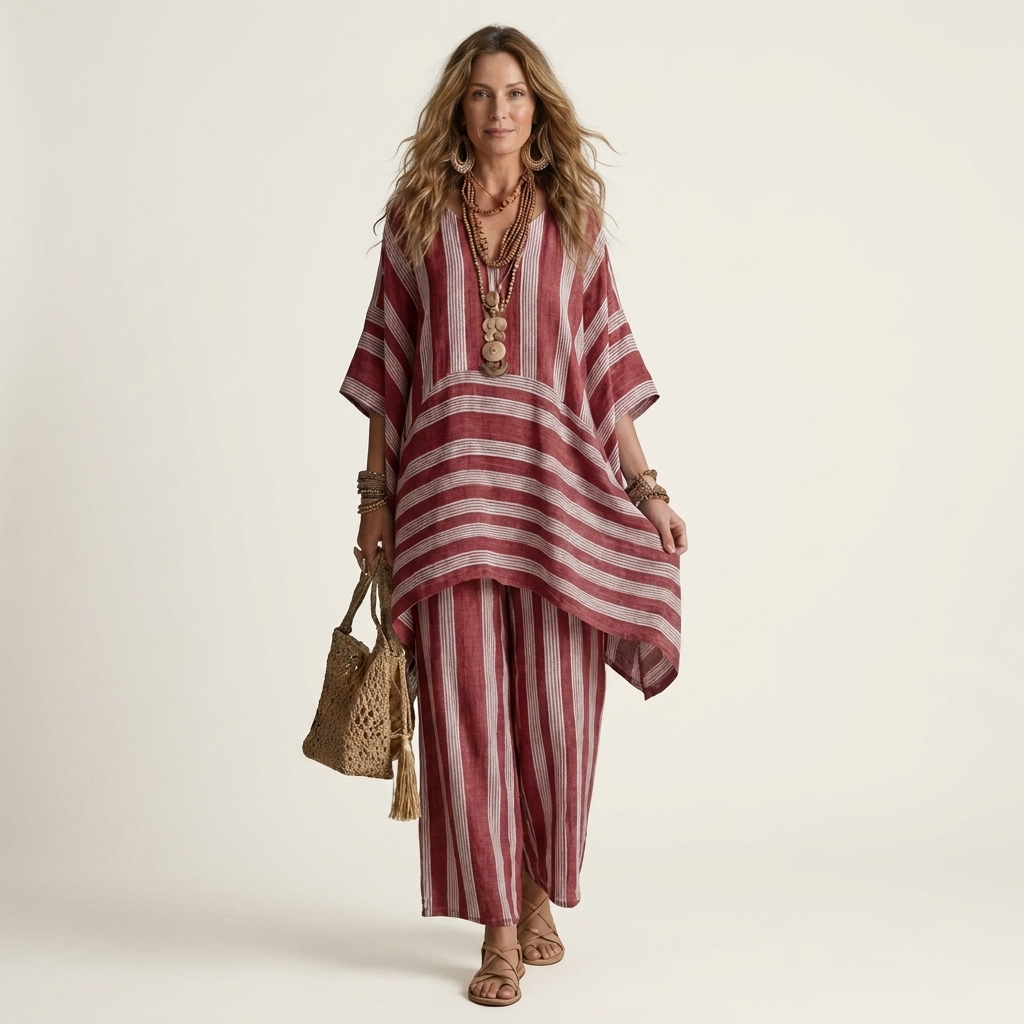 Kiara | Set da due pezzi a righe in cotone-lino