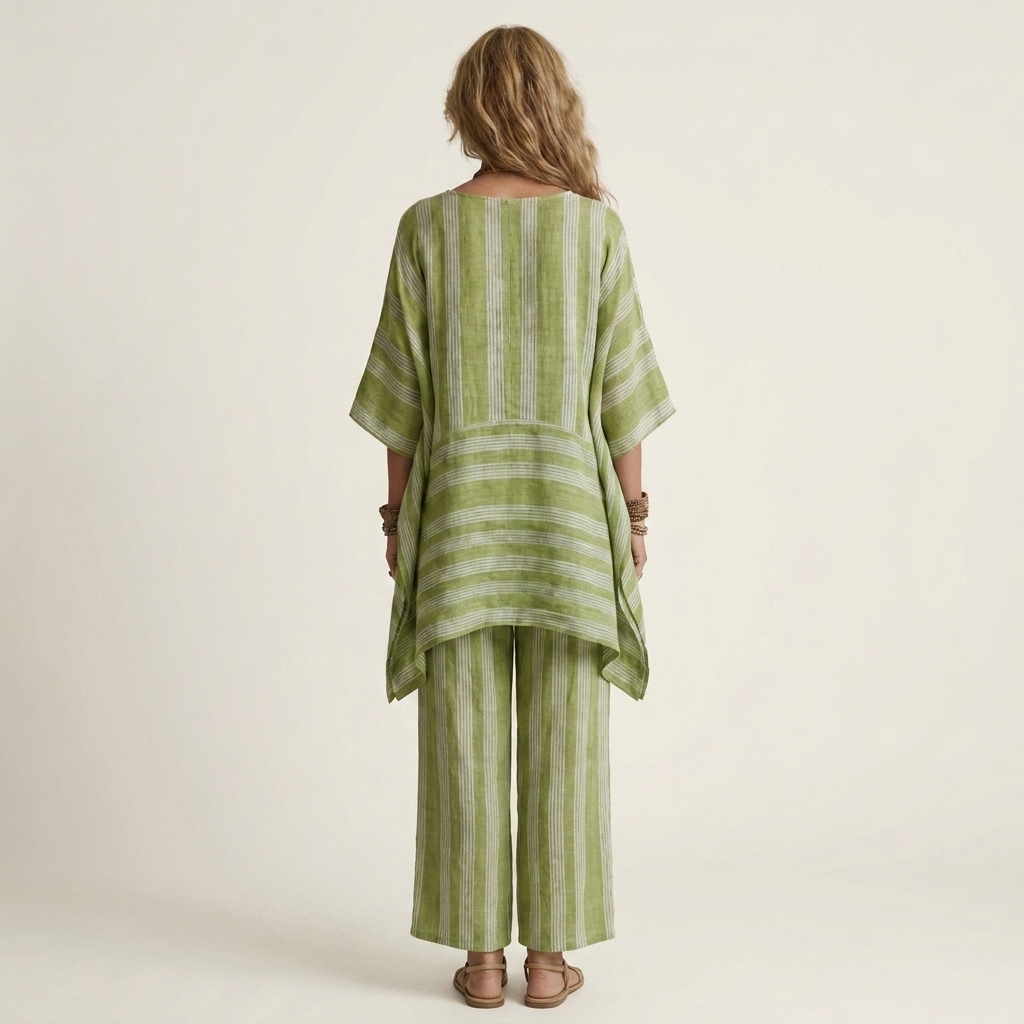 Kiara | Set da due pezzi a righe in cotone-lino