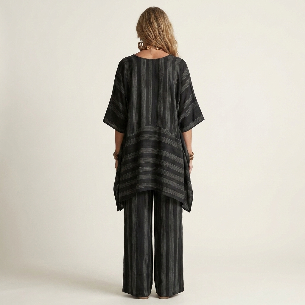 Kiara | Set da due pezzi a righe in cotone-lino