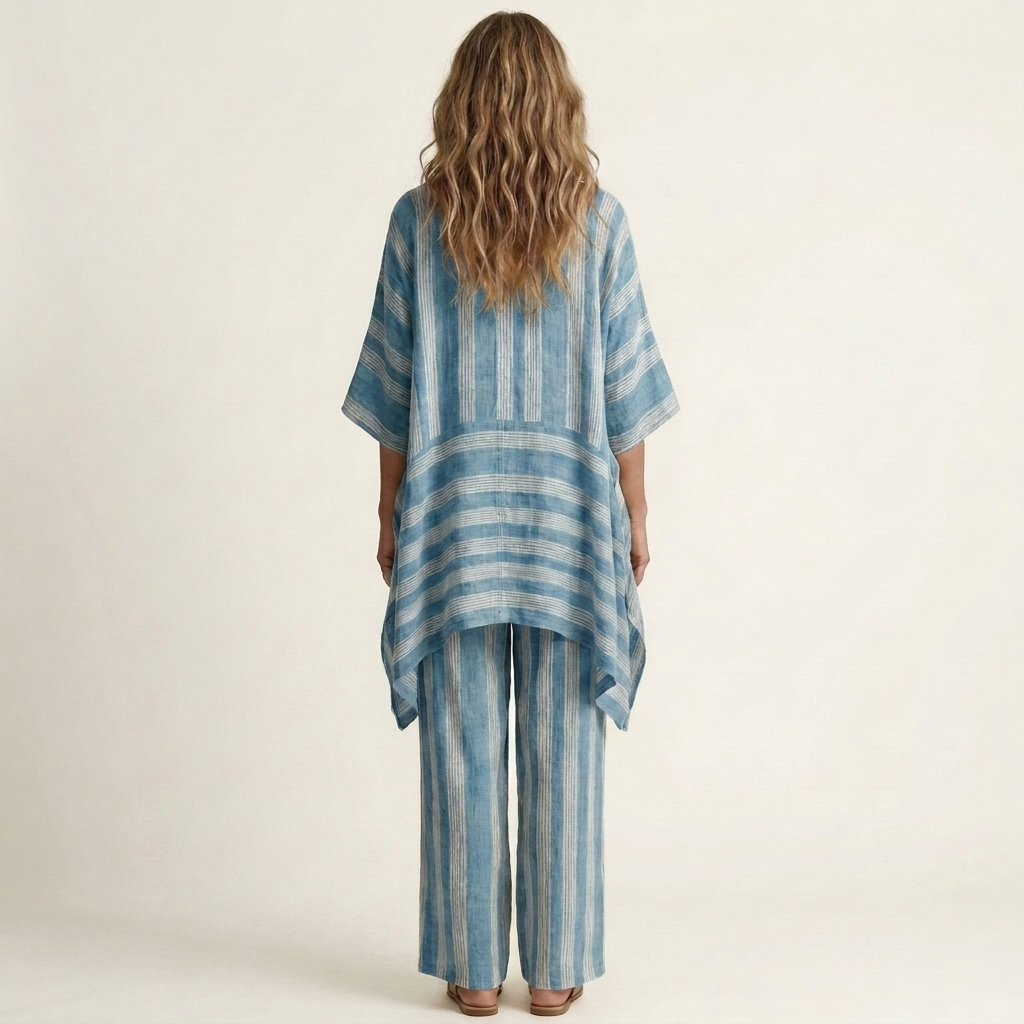 Kiara | Set da due pezzi a righe in cotone-lino