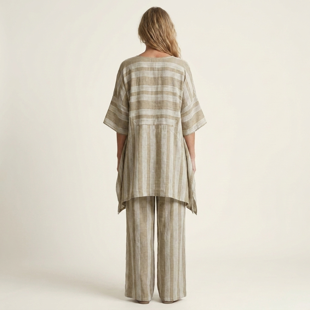 Kiara | Set da due pezzi a righe in cotone-lino