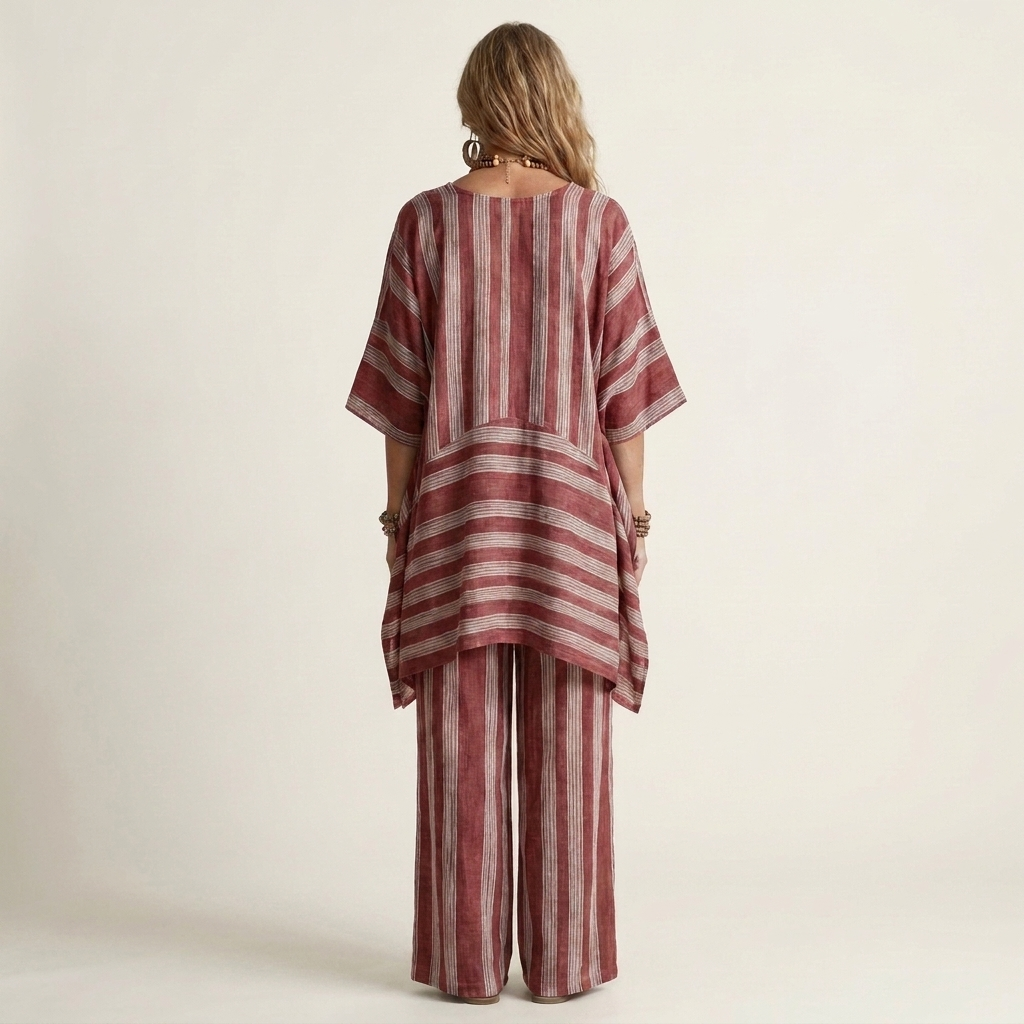 Kiara | Set da due pezzi a righe in cotone-lino