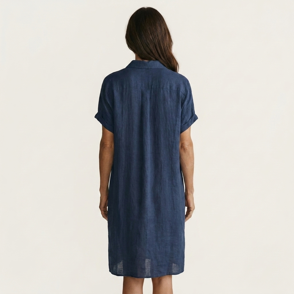 Nidalie | Abito chemisier midi in cotone-lino con polsini arrotolati