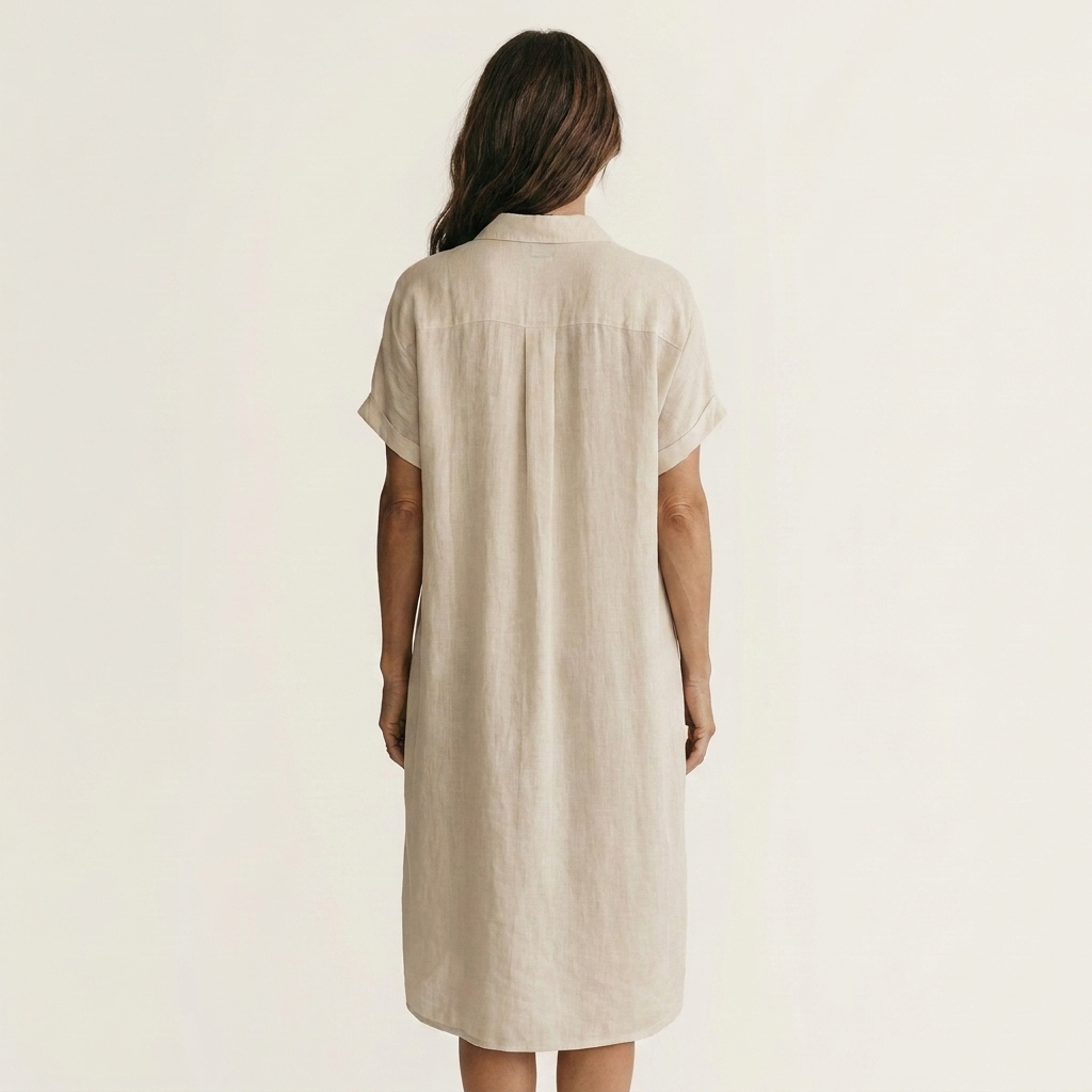 Nidalie | Abito chemisier midi in cotone-lino con polsini arrotolati
