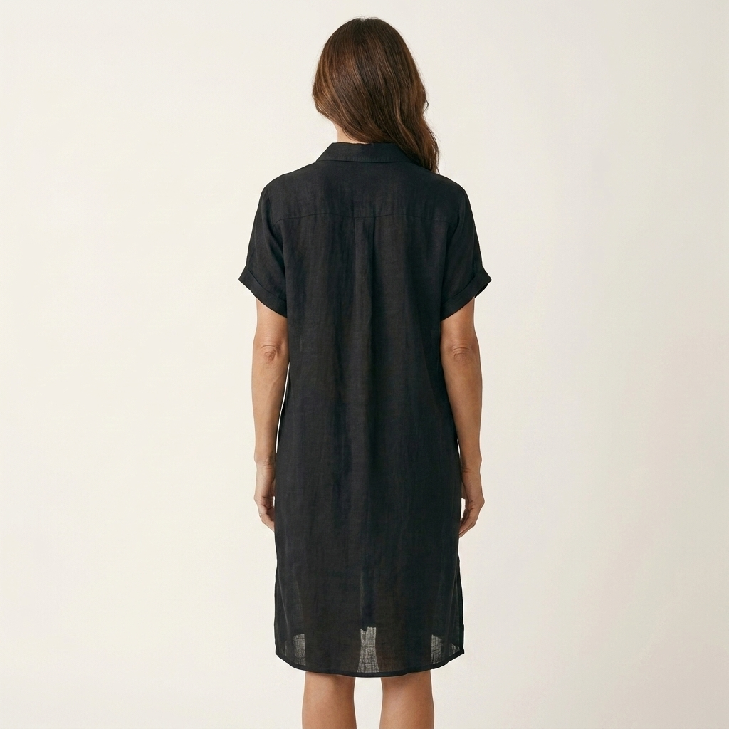 Nidalie | Abito chemisier midi in cotone-lino con polsini arrotolati