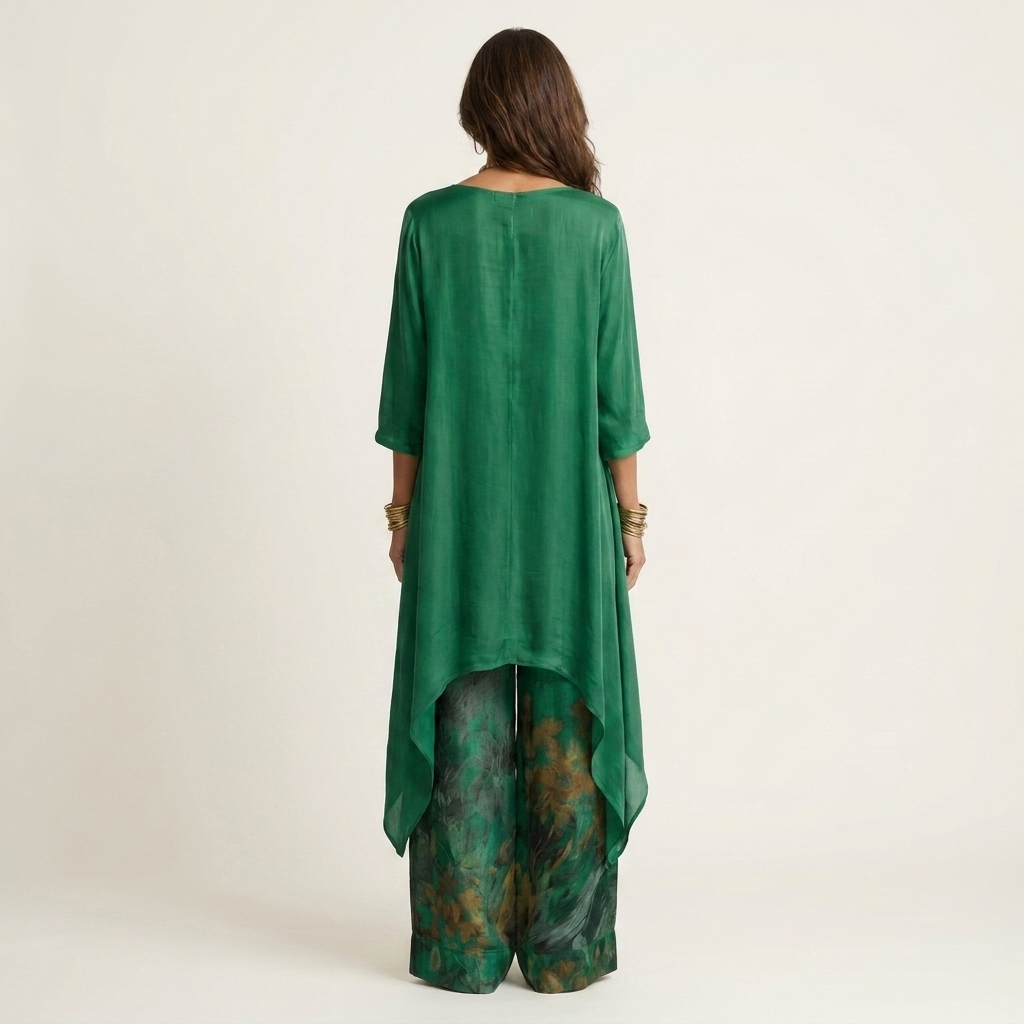 Cariola | Completo due pezzi in cotone-seta con tunica asimmetrica