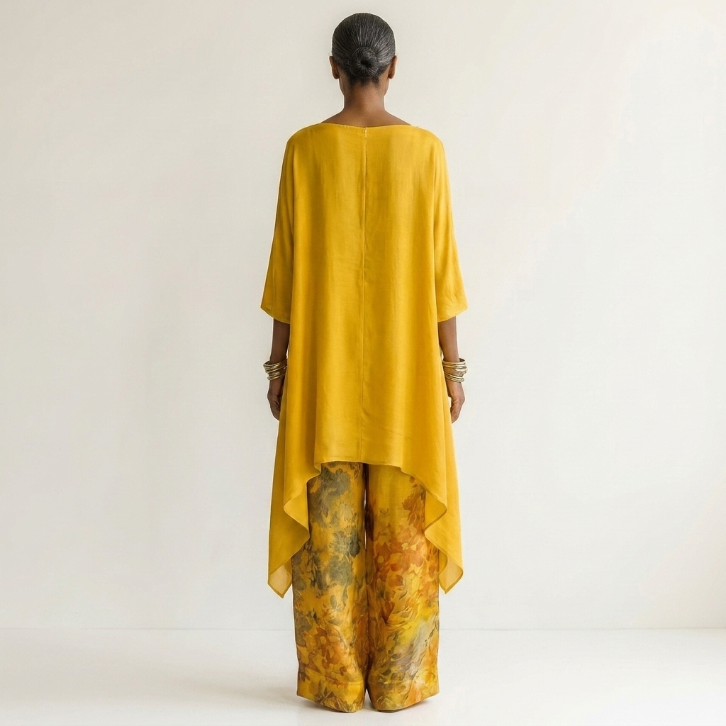 Cariola | Completo due pezzi in cotone-seta con tunica asimmetrica