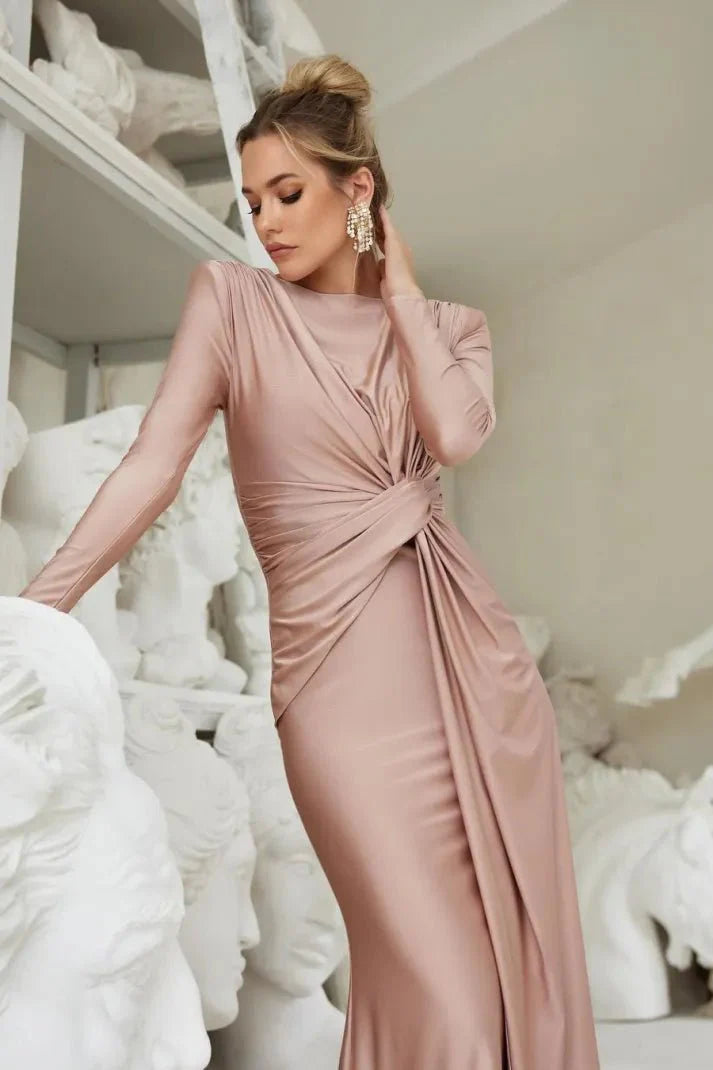 Abito Maxi Elegante a Maniche Lunghe